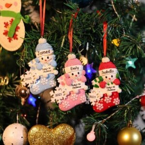 Pink Baby First Christmas Ornament 2025 Personalized with Baby Name