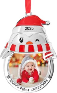 Baby’s First Christmas Photo Frame Ornament 2025 Penguin Design