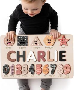 “Personalized wooden name puzzle for toddlers with custom letters.”