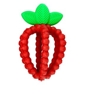 RaZbaby Bites Silicone Baby Teething Toy in red, textured BerryBumps, safe BPA-free design for infants 3 months+