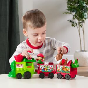 “Toddler Playing with Fisher-Price Little People Musical Christmas Train, Rolling Engine and Cars”