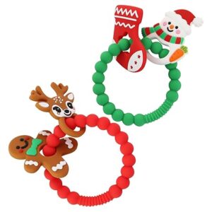 2 PCS Christmas Teething Ring Toys – Silicone Baby Teether Chew Toys for Newborns, Infants, and Toddlers