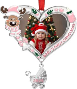 Baby’s First Christmas Ornament 2025 Girl personalized photo frame for newborn baby