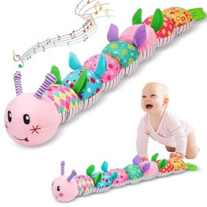 Caterpillar Musical Plush Stuffed Baby Toy with Rattle, Teether & Sensory Features for 0-12 Month Infants