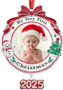 "Baby's First Christmas Picture Frame Ornament 2025 personalized with newborn’s name"