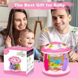 "Pink Hapyland Baby Toys 6-12 Months Girl Gifts Ocean Rotating Light Up Musical Baby Toy"