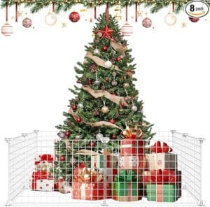 8 Pieces White Metal Christmas Tree Fence Panels Protecting Tree from Pets and Kids