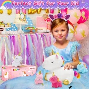 KMUYSL Unicorn Mommy Stuffed Animal with 4 Baby Unicorns – Soft Plush Toy Set for Kids