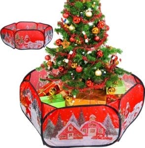 Christmas Tree Fence Barrier for Pets 6-Sided Polyester Fibre Christmas Tree Gate for Toddlers Kids Dogs Cats