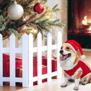 “6PCS heavy-duty Christmas tree barrier around decorated holiday tree”