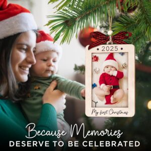 “Baby’s First Christmas Ornament 2025 Wooden Portrait Picture Frame for Boy and Girl – My First Christmas Photo Keepsake Hanging Decoration.”