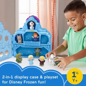 Fisher-Price Little People Disney Frozen Carry Along Castle Case Playset with Elsa, Anna and Olaf figures — toddler holding the purple castle case.