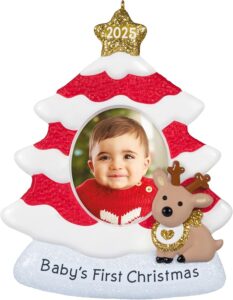 Hallmark Keepsake Christmas Ornament 2025 Baby’s First Christmas Red and White Tree Photo Frame