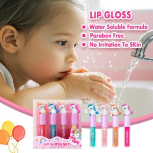 "Magical unicorn-themed kids lip gloss set"