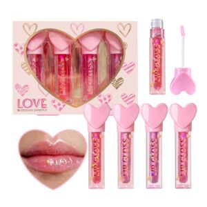 4pc Heart Charm Lip Gloss Stick for Girls with cute heart toppers