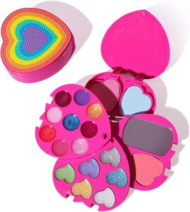 Heart shape kids makeup kit with non toxic washable makeup