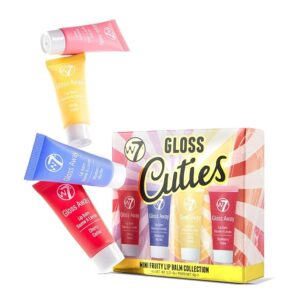 W7 Gloss Cuties mini fruity lip balm collection with hydrating tinted balms in cute packaging