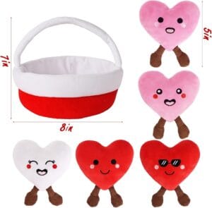 “Baby First Valentines Basket Playset with 6 plush heart toys in white, red, and pink, perfect Valentines Day gift for girls and toddlers”
