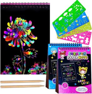 JUNQIU scratch paper art for kids revealing colorful rainbow designs