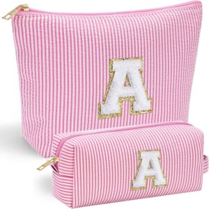 YOOLIFE initial makeup bag pink cosmetic pouch for teen girls